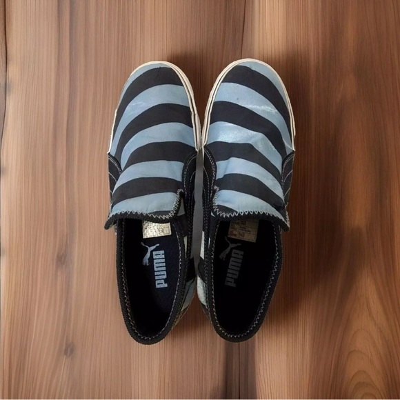 PUMA Slip On Shoes Sneakers Unisex Women 8.5 Men 7 Blue Two Tone Stripes Shiny - Picture 6 of 10